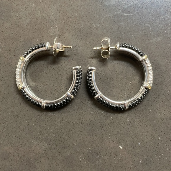 Lagos Black Caviar Diamond Hoop Earrings - Picture 2 of 5